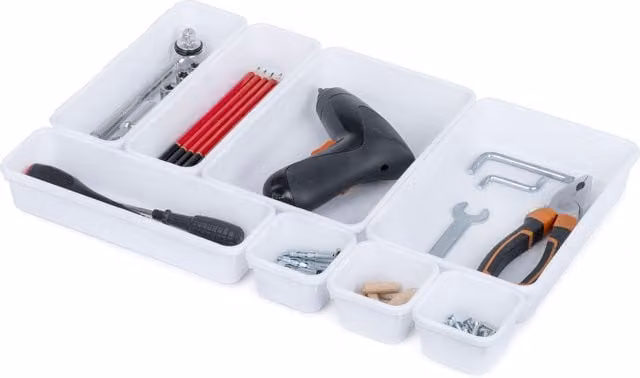 LIVIVO 8-Piece Interlocking Plastic Drawer Organiser Set in Grey and White