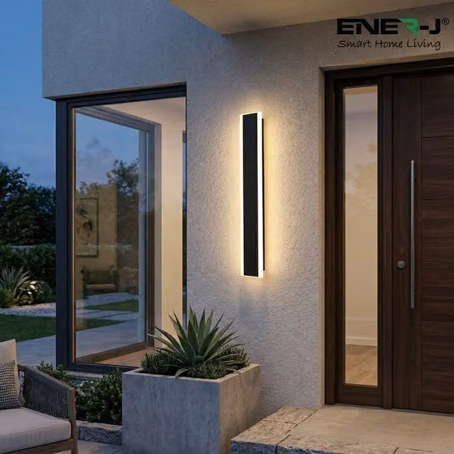 ENER-J 12W Outdoor LED Wall Light, Black Up and Down Linear Bar, Warm White, IP65 Waterproof – 1
