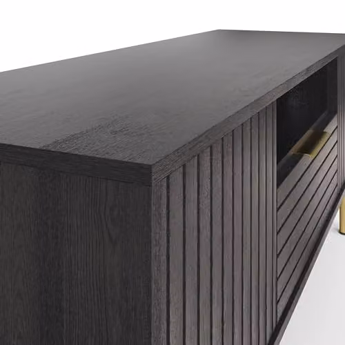 GFW Nervata Art Deco TV Unit in Black and Gold with 2 Doors and 1 Drawer, W/D/H: 119.5 x 39.0 x 49.0 cm – 4