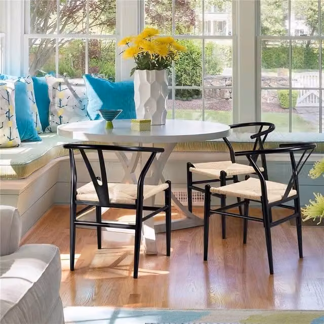 EONLION Set of 2 Black Modern Paper Twine Weave Armchairs for Dining Rooms and Kitchens