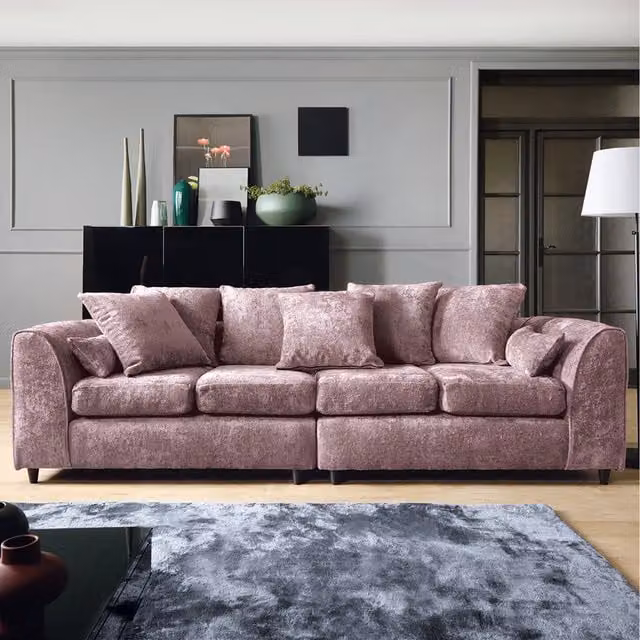 Abakus Direct Harriet 4-Seater Crushed Chenille Sofa in Pink