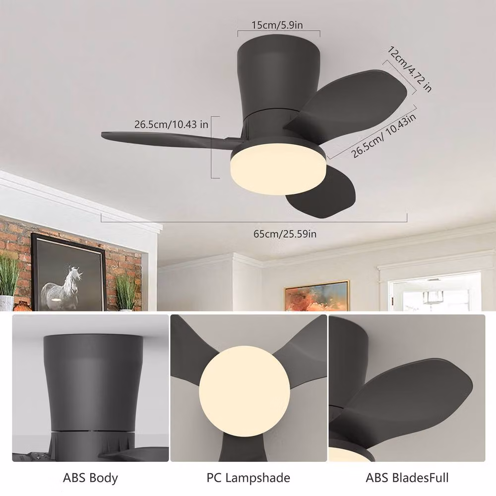 NIVOR LED Ceiling Fan with Light, Black, 6-Speed Reversible with Remote Control and Timer – 3