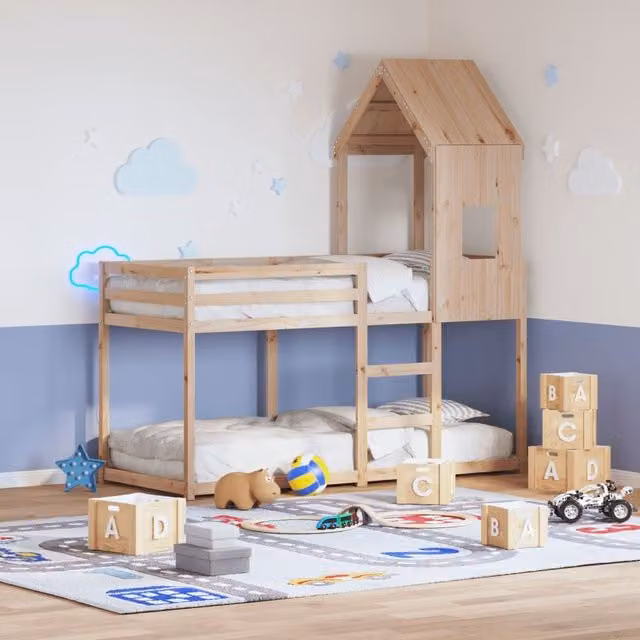 Berkfield Home Rustic Solid Wood Pine Bunk Bed in Brown, W/D/H: 80 x 200 cm – 1