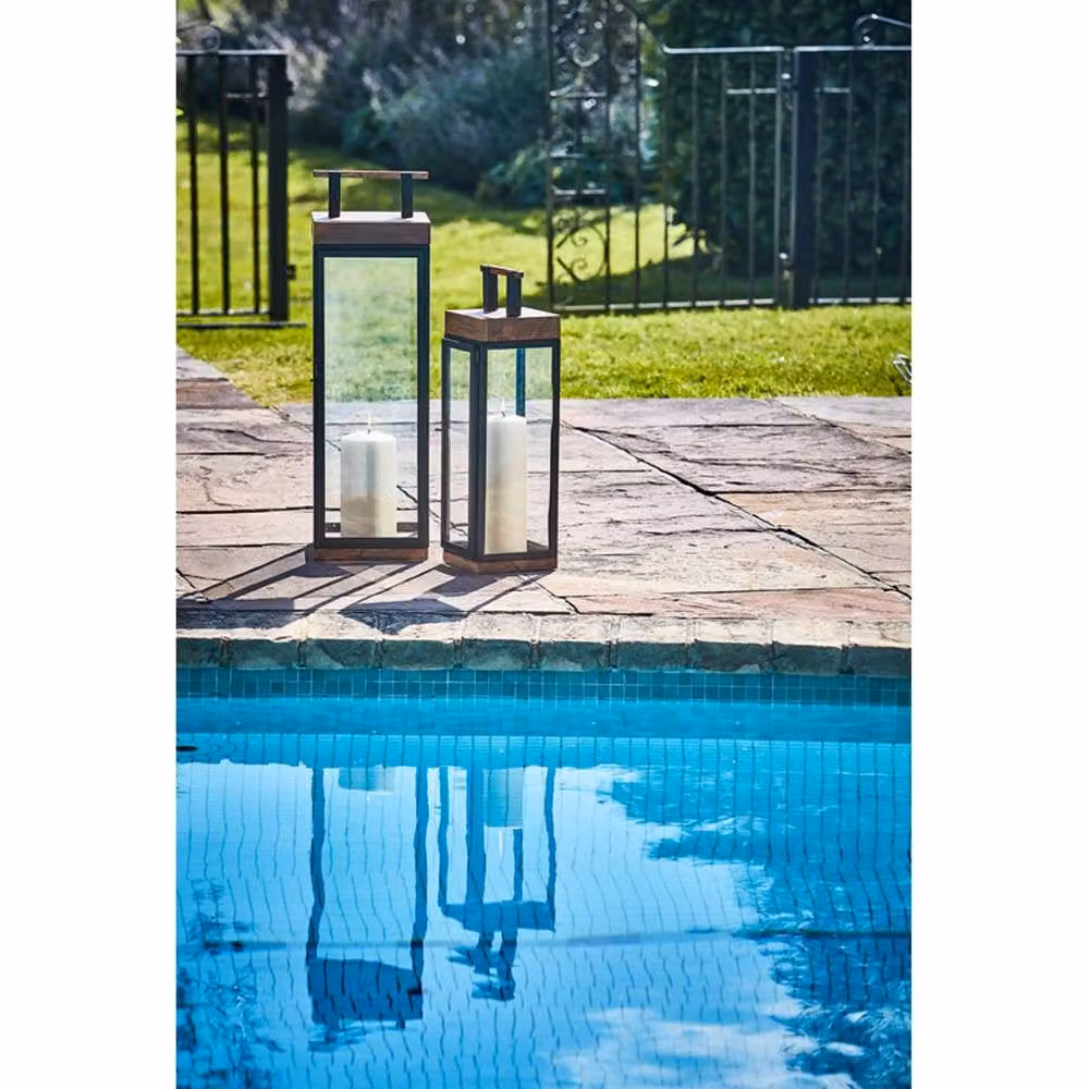 Ivyline Grace Tall Lantern in Black and Brown, Acacia Wood and Metal, W: 20 cm, D: 20 cm, H: 58 cm – 3
