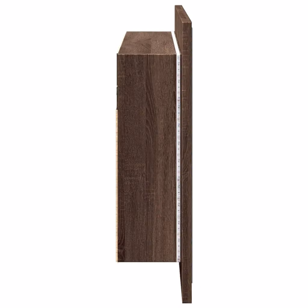 Berkfield Home LED Bathroom Mirror Cabinet in Brown Oak, W: 90 cm, D: 12 cm, H: 45 cm – 5