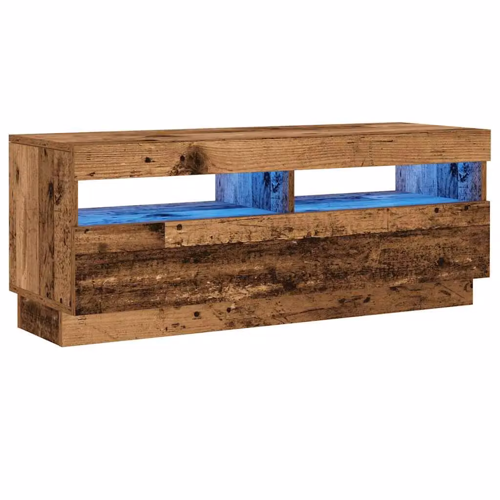 Berkfield Home Modern TV Cabinet with LED Lights in Old Wood Brown, W/D/H: 100 x 35 x 40 cm – 3