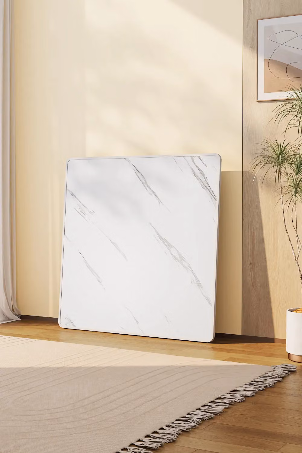 Living and Home Square 80cm Folding Coffee and Dining Table with White Marble Effect Top – 3