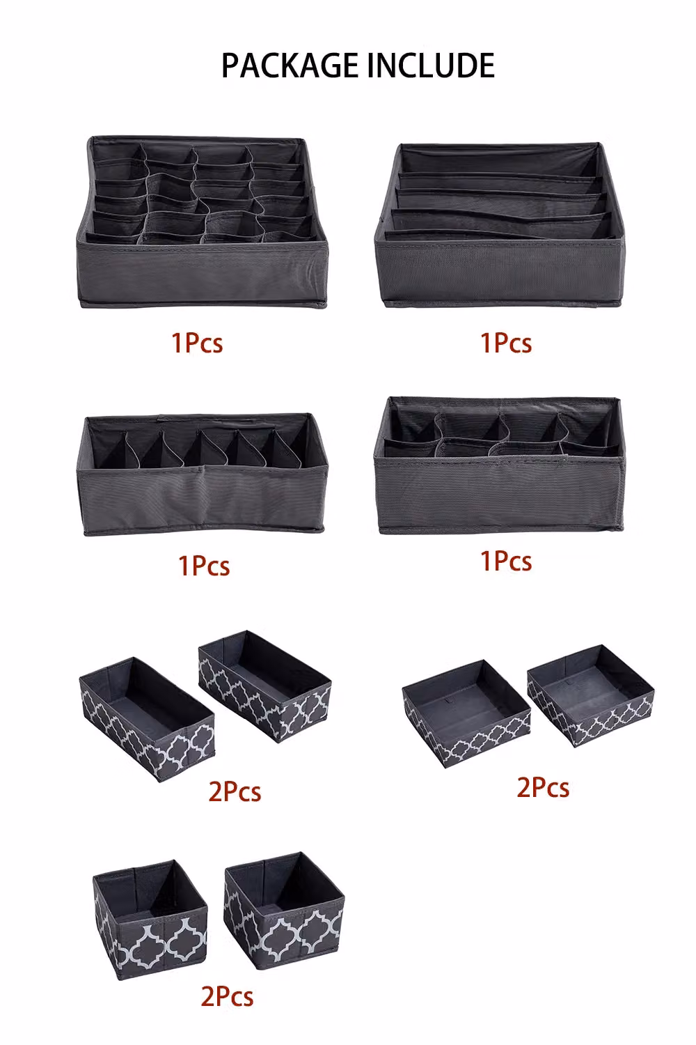 H&O Direct 10 Piece Foldable Non-Woven Fabric Clothing Organisers with Dividers in Black – 3