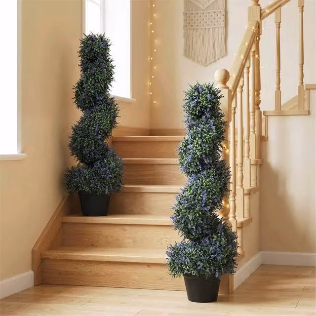 Havendro Set of 2 Purple Artificial Lavender Topiary Trees, Height: 90 cm