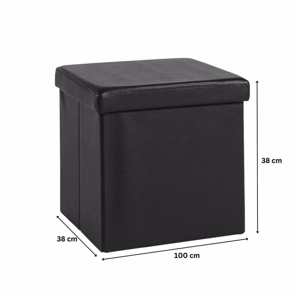 FORGEVIO Folding Ottoman Storage Chest in Black Synthetic Leather – 2