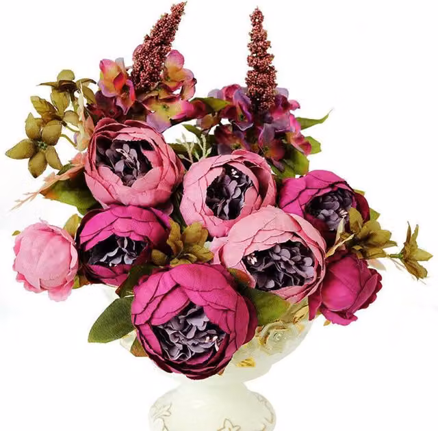 YnysTec 13 Heads Silk Peony Artificial Flower Bouquet in Purple for Wedding and Home Decor