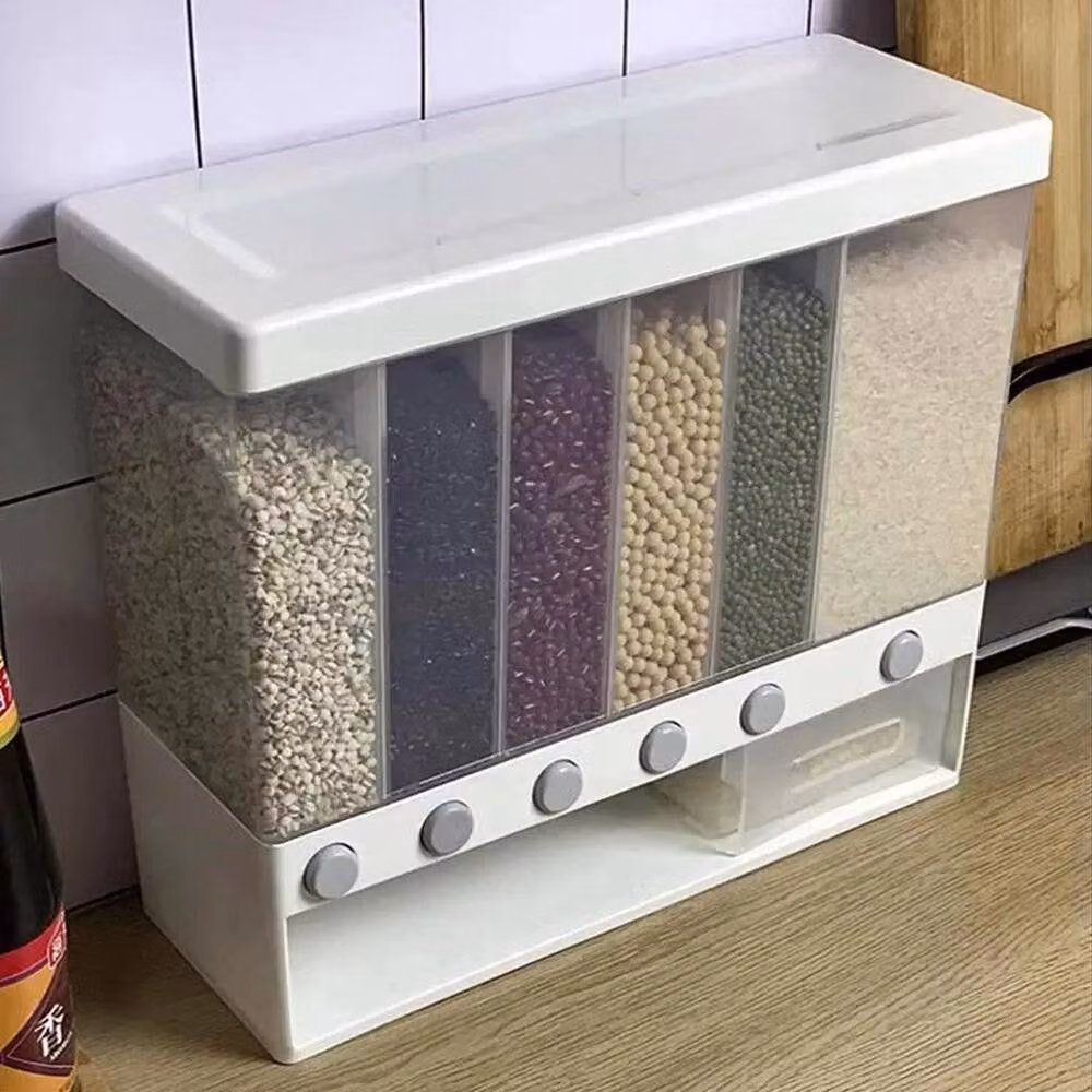 Kelvenix White Wall Mounted Cereal Grain and Rice Dispenser with Compartments – 4