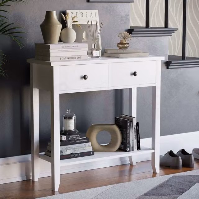 Vida Designs Windsor Wooden Console Table with Drawers in White