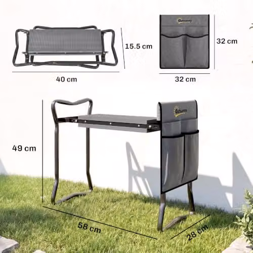 Outsunny 2 in 1 Garden Kneeler Seat with Tool Bag, Grey – 3