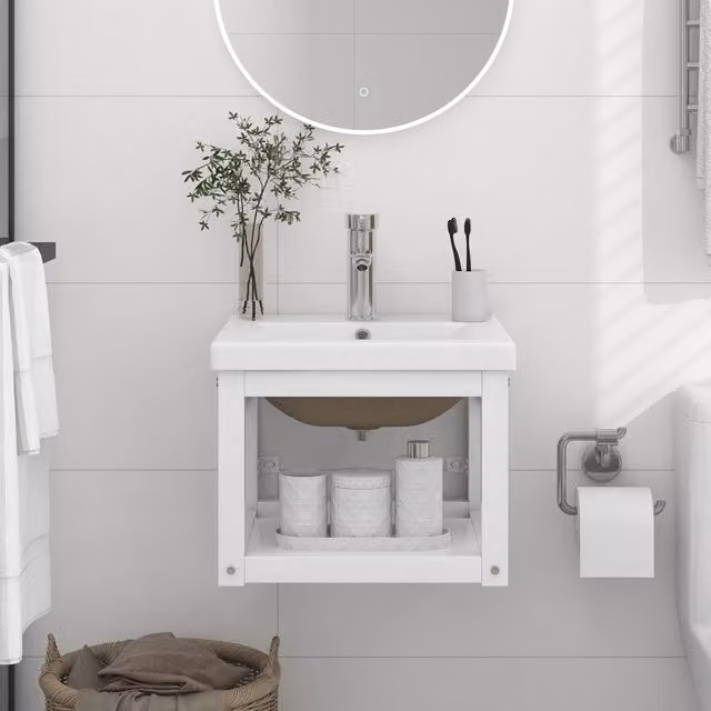 Berkfield Home Modern White Iron Bathroom Washbasin Frame with Ceramic Basin