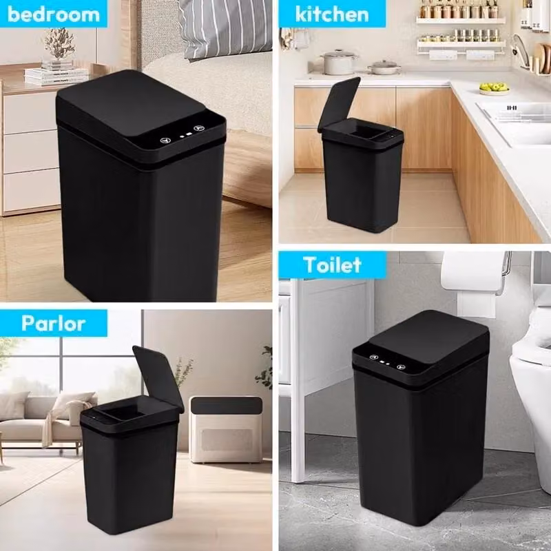 Dyzi Set of 2 Black Slim Automatic Motion Sensor Touchless Trash Cans – 5