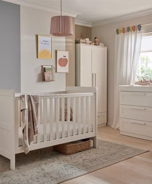 Mamas & Papas Atlas 3 Piece Cotbed Range with Dresser Changer and Wardrobe in Beige