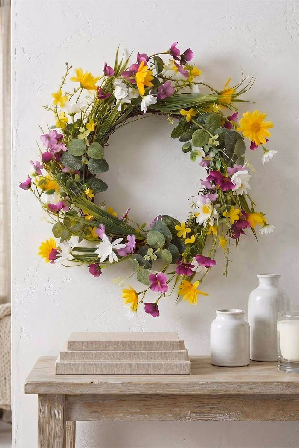 Homescapes Mixed Spring Floral Wreath in Yellow and Multicolour, Diameter: 40 cm – 2