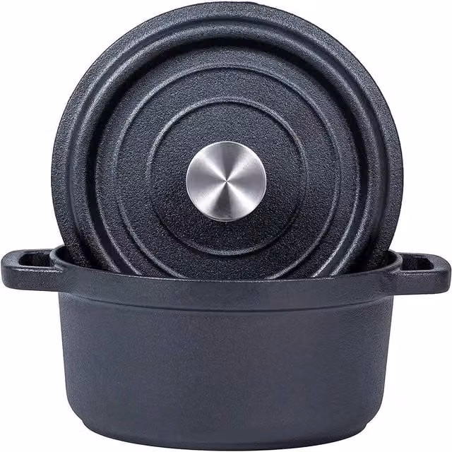 EONLION 3L Black Cast Iron Casserole Dish and Stock Pot