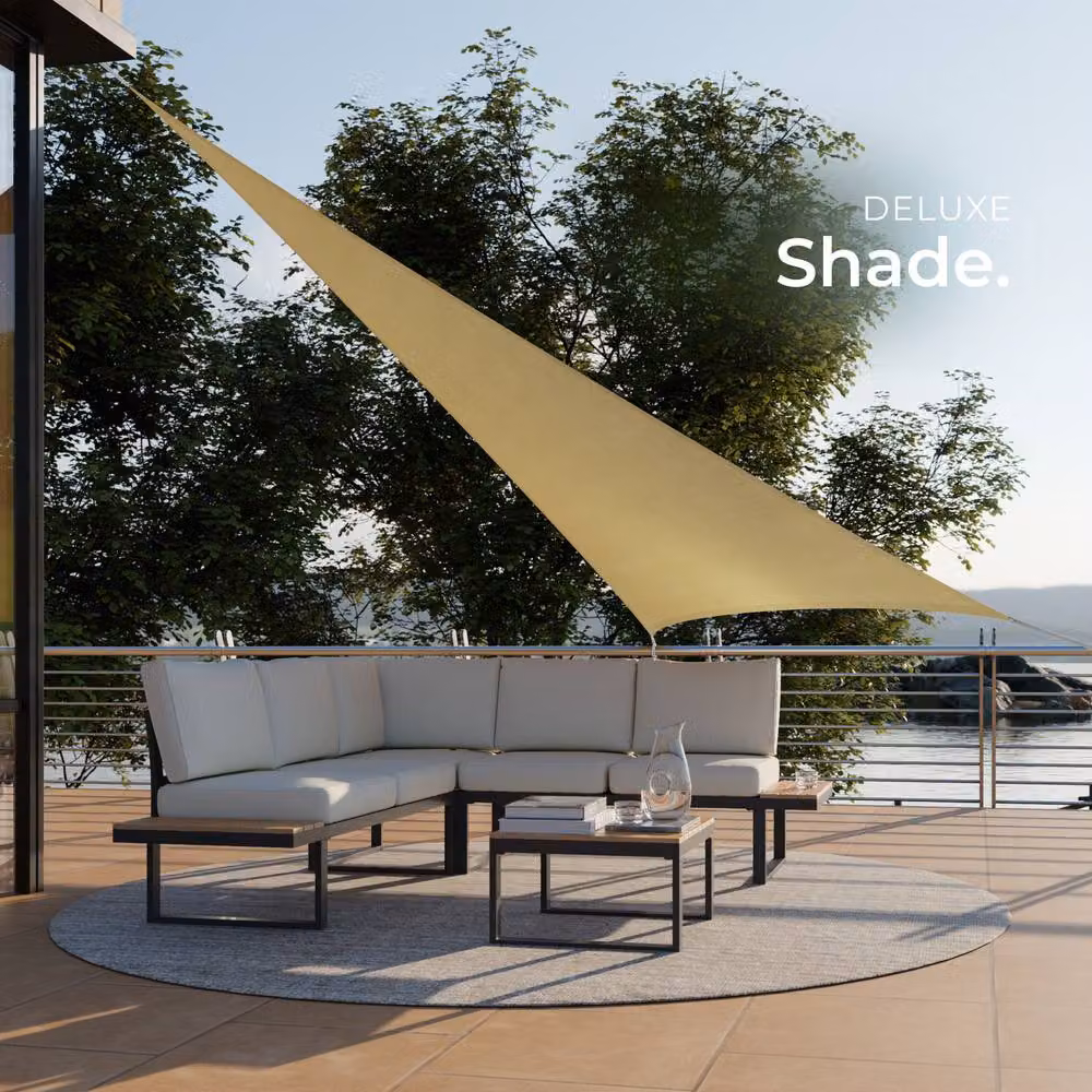 tectake Triangular Shade Sail with UV Protection 50+ and Water-Repellent HDPE Material in Beige – 4