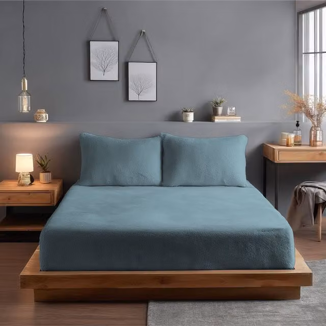 Snug City Blue Teddy Fleece Extra Deep Fitted Sheet, Single, W/D/H: 90 x 190 x 30 cm – 1