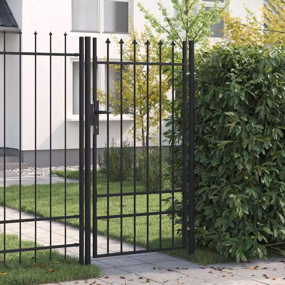 Berkfield Home Black Steel Single Swing Fence Gate with Spike Top, W: 1.0 m, H: 1.75 m – 2