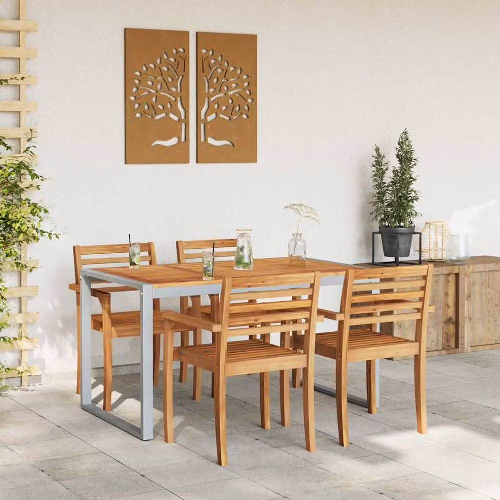 Berkfield Home Grey Extendable Outdoor Dining Table with Acacia Wood and Powder Coated Steel, W/D/H: 140 x 80 x 75 cm – 3