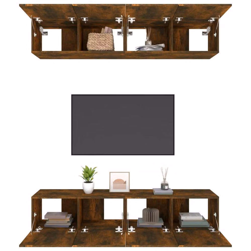 Berkfield Home Set of 4 Smoked Oak TV Cabinet Doors in Brown, W/D/H: 80 x 30 x 30 cm – 3