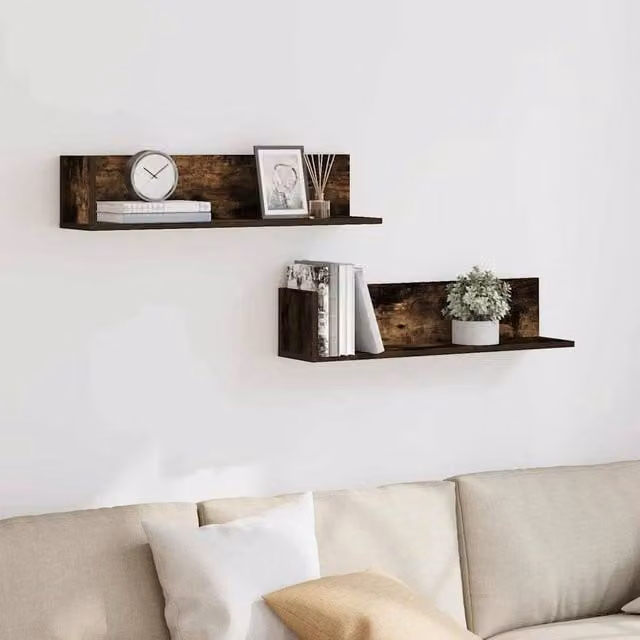 Berkfield Home Decorative Wall Mounted Shelves, 2 Piece Set, Smoked Oak Brown, W: 75 cm, D: 16.5 cm, H: 16.5 cm – 1