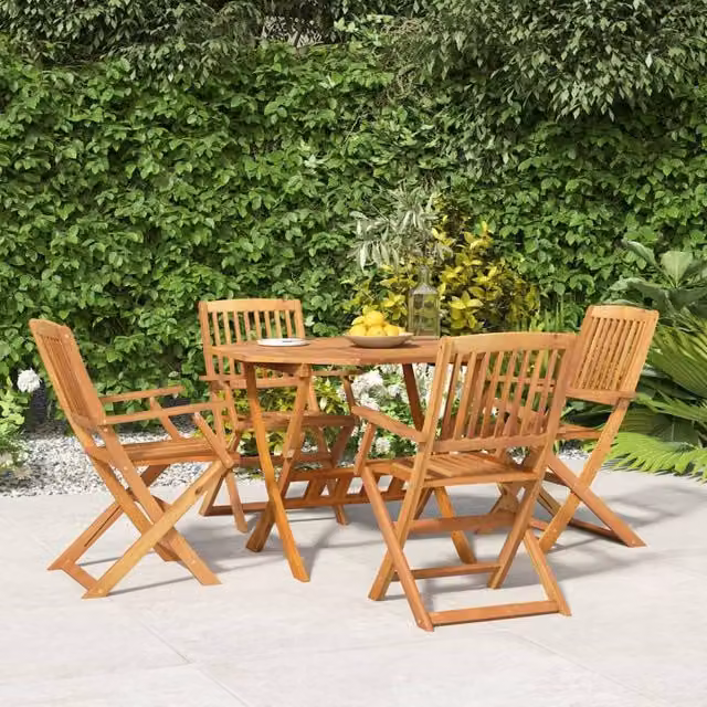 Berkfield Home 5 Piece Garden Dining Set in Brown Oiled Solid Acacia Wood – 1