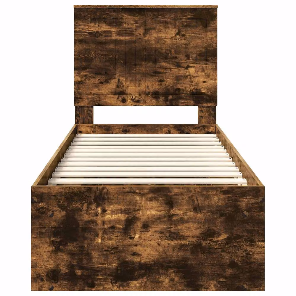 Berkfield Home Smoked Oak Bed Frame with Headboard in Brown, Solid Pine and Engineered Wood, W: 75 cm, L: 190 cm – 4
