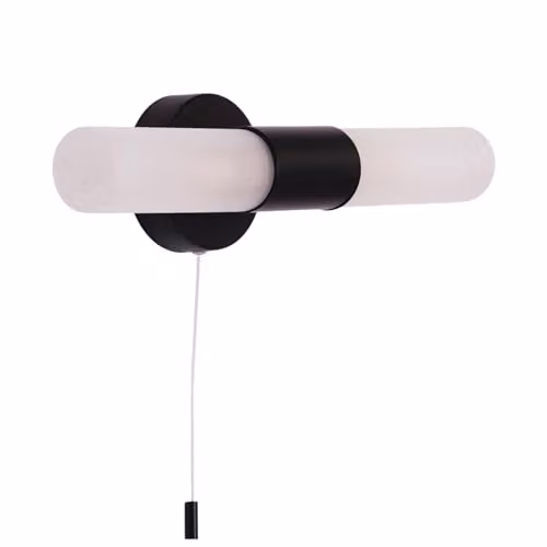 Happy Homewares Modern Matte Black IP44 Rated Bathroom Wall Light Fitting with Tubular Glass Shades, W/D/H: 32 x 10 x 8 cm