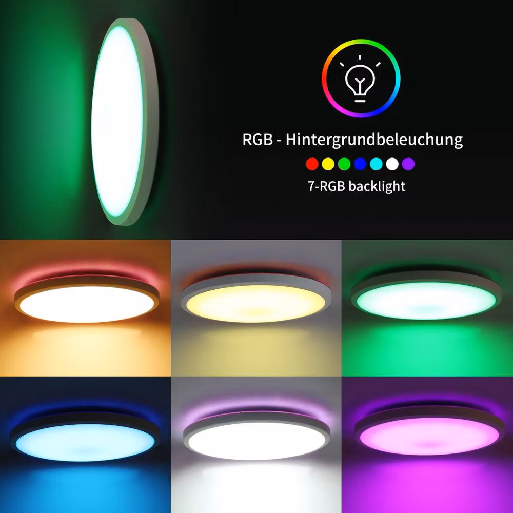 Pheashine 24W LED Ceiling Light with Remote Control, 3-Colour Dimmable, White, Diameter: 28 cm – 3