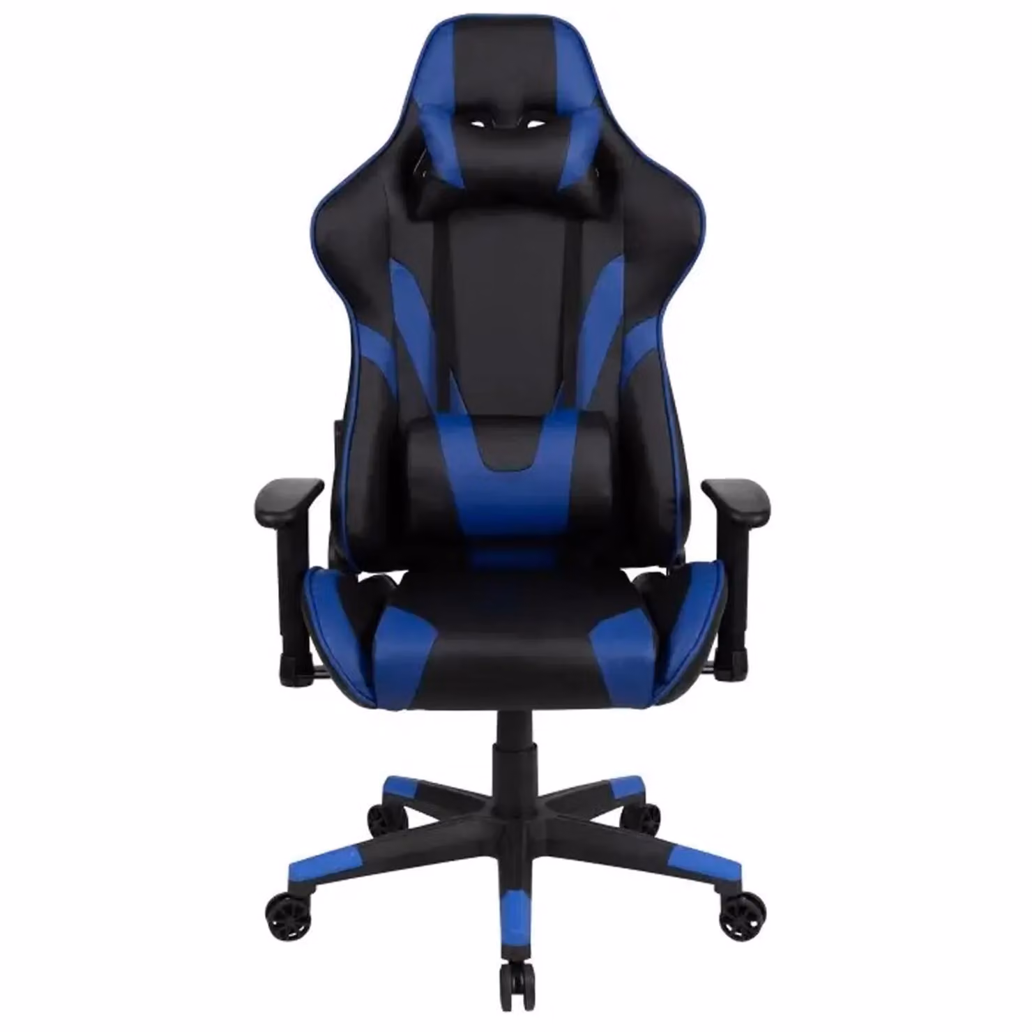 FWStyle Black and Blue Faux Leather Bucket Seat Racer Gaming Chair with Headrest and Armrests – 4