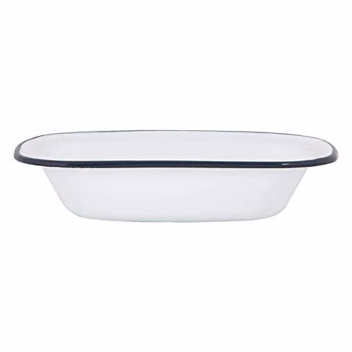 Argon Tableware White and Blue Enamel Rectangular Pie Dish