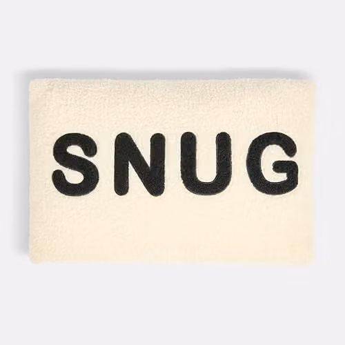 OHS Snug Slogan Decorative Boucle Scatter Cushion, Monochrome Black, White and Beige, W: 50 cm, H: 30 cm
