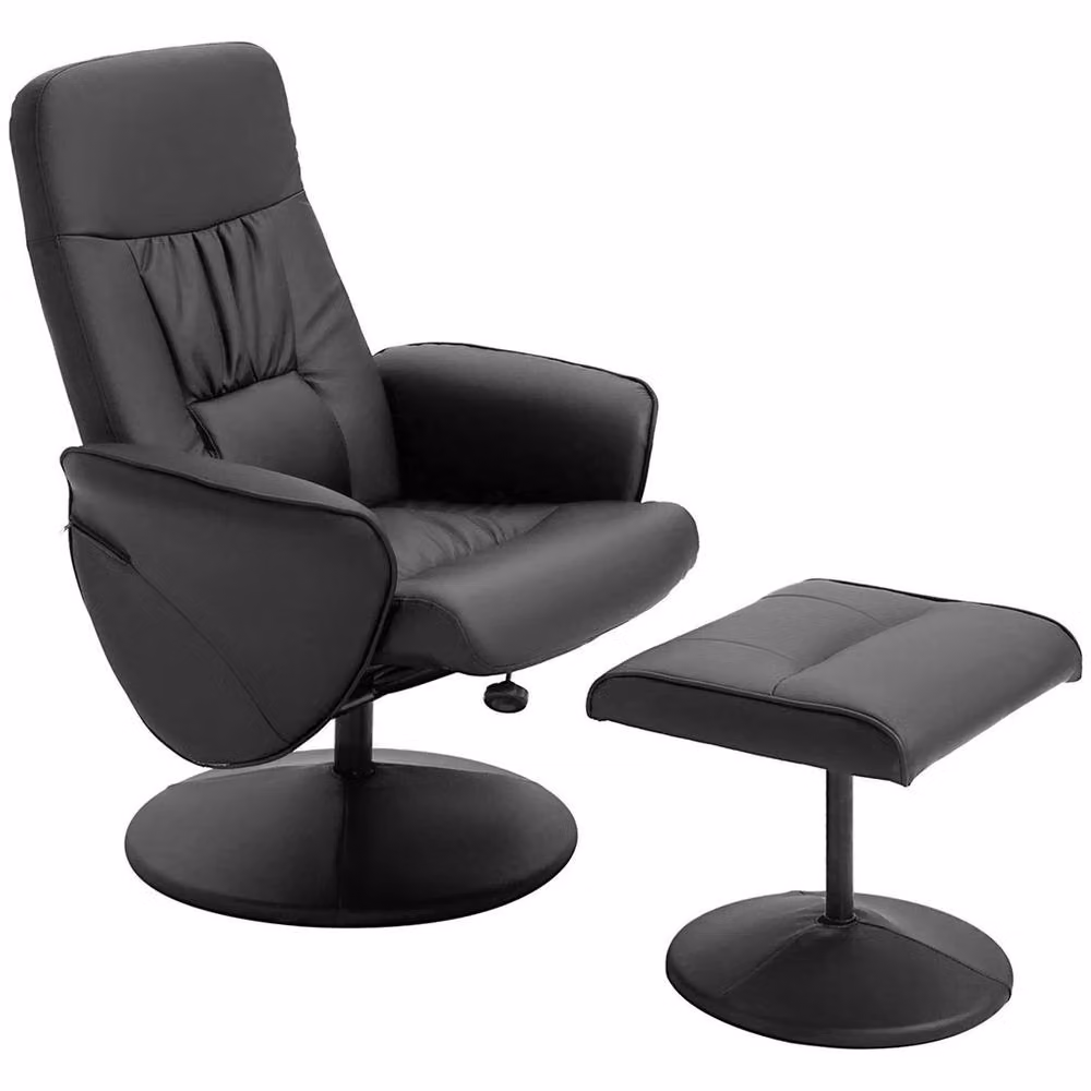 FORGEVIO Black PU Leather Swivel Recliner Armchair with Matching Footrest – 3