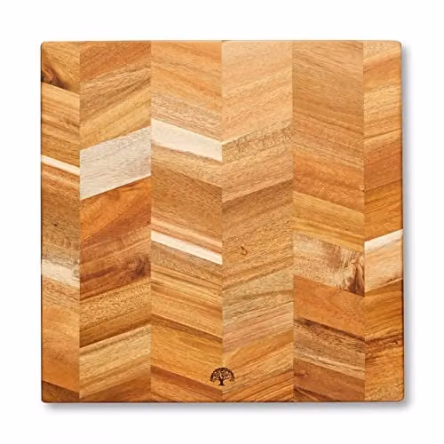 Barbary & Oak Chevron Square Acacia Wood Chopping Board, Red and Brown, W: 30.0 cm x D: 30.0 cm – 1