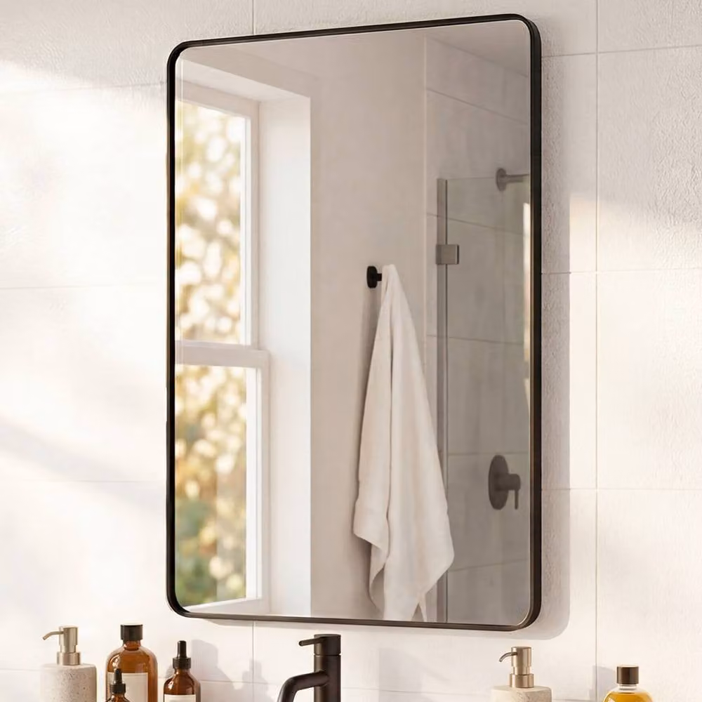 Yezi Modern Rectangular Wall Mounted Bathroom Mirror with Black Metal Frame, W: 50 cm, H: 75 cm – 3