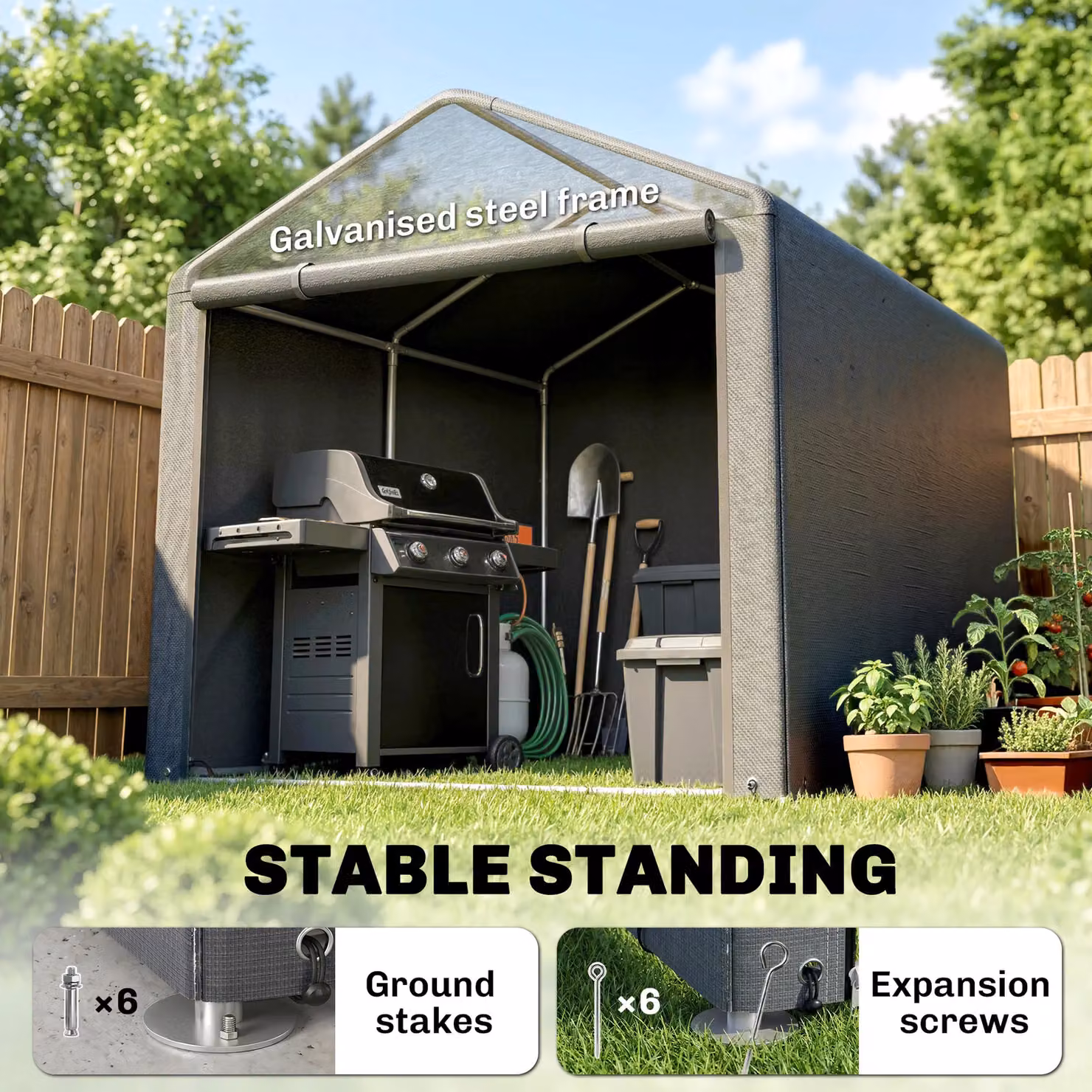 OUTSUNNY Dark Grey Portable Garden Storage Shed Tent with Gable Roof – 5