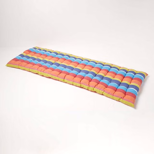 Homescapes Luxury Cotton Garden Bench Cushion in Multicolour Stripe
