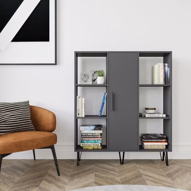 Decorotika Peoria Modern Bookcase in Black and Grey Matt MDF