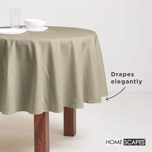 Homescapes Plain Grey Round Cotton Tablecloth, Diameter: 178 cm – 3