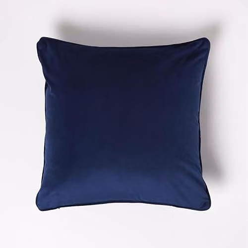 Homescapes Navy Blue Velvet Square Scatter Cushion with Microfibre Insert, 46 x 46 cm – 1