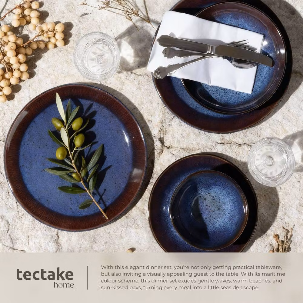 tectake Mare Blue Glazed Stoneware Dinner Set for 6 People – 5