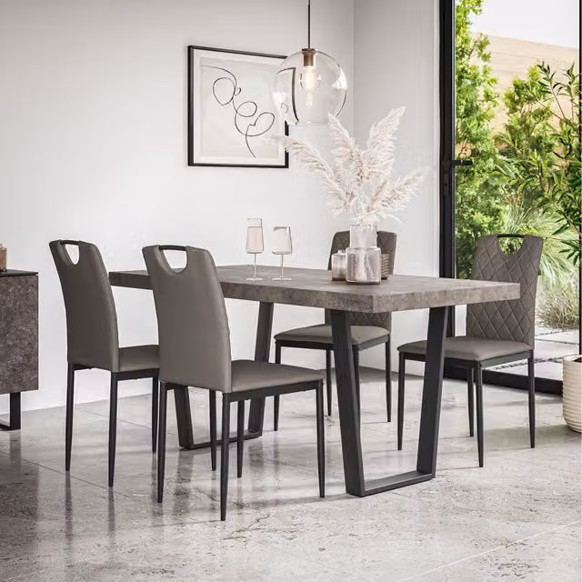 More4Homes Aria Dining Table and 4 Monza Faux Leather Chairs in Grey with Concrete Effect