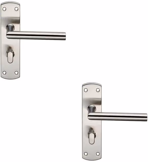 Loops 2-Pack Mitred Lever Bathroom Door Handle with Thumbturn Lock, Brushed Satin Stainless Steel, Silver