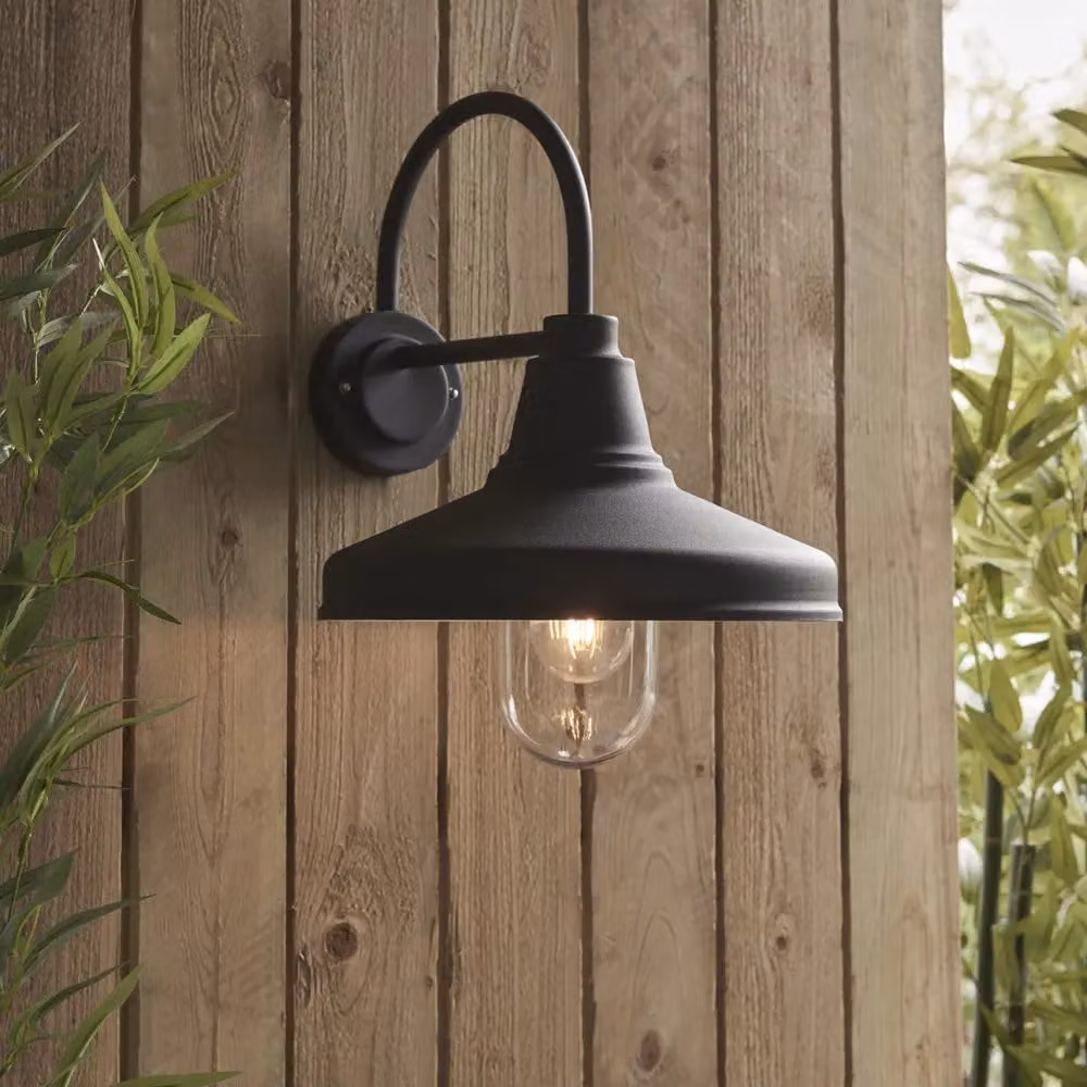 Loops Modern Outdoor Wall Light in Black and Transparent Glass, IP44 Rated, H 39.7 cm x W 10.0 cm x D 29.7 cm – 2