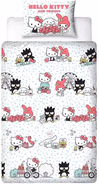 Sanrio Reversible Single Duvet Cover and Pillowcase Set, Multicolour, W: 90 cm x H: 200 cm
