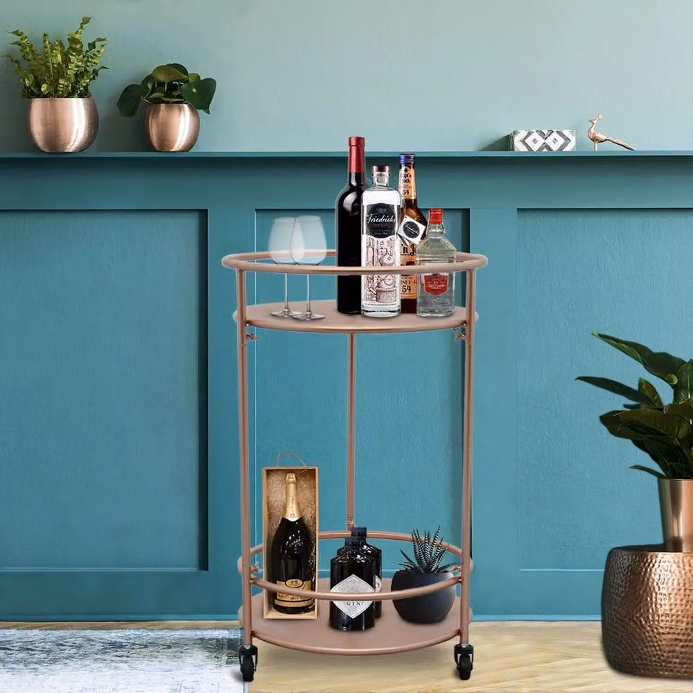 Monstershop Art Deco Rose Gold Lacquered Metal Drinks Trolley Bar Cart, W/D/H: 40 x 40 x 66 cm – 4